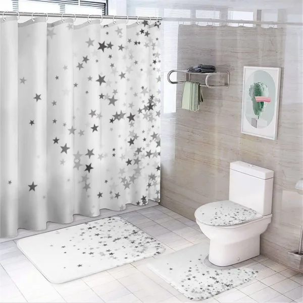 Grey Stars Celebration on a shower curtain