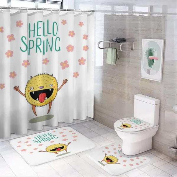 Hello Spring Monster on a shower curtain