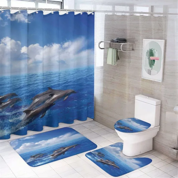 Jumping Dolphins in Sky on a shower curtain