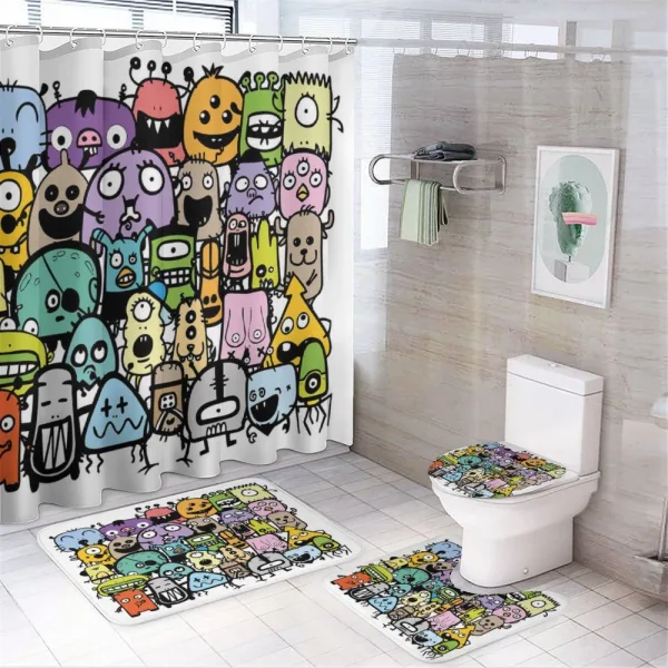 Monster Friends Family Doodle on a shower curtain