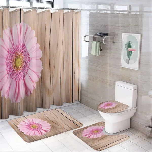 Pink Gerber on Wooden on a shower curtain