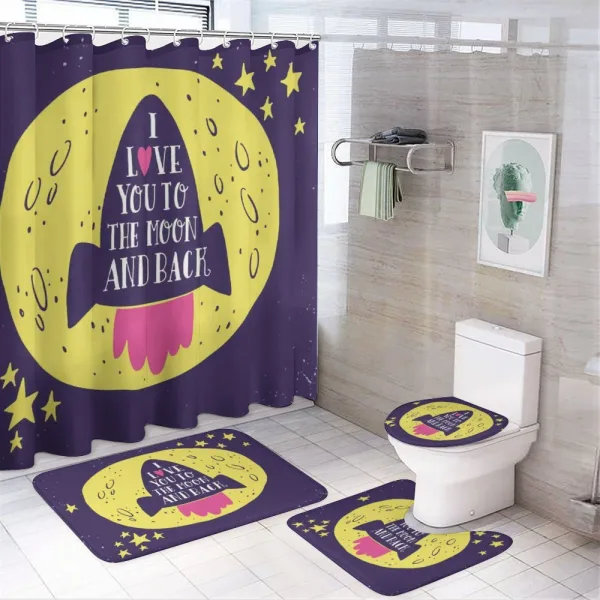 Rocket Space Moon Love on a shower curtain