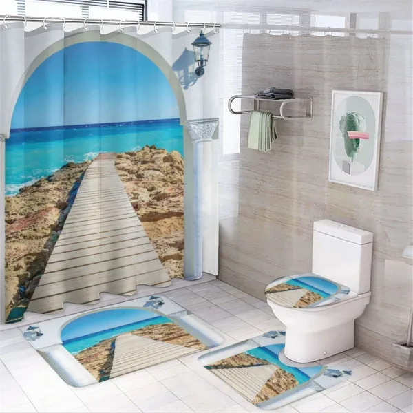 Sea with a Quay Coast on a shower curtain
