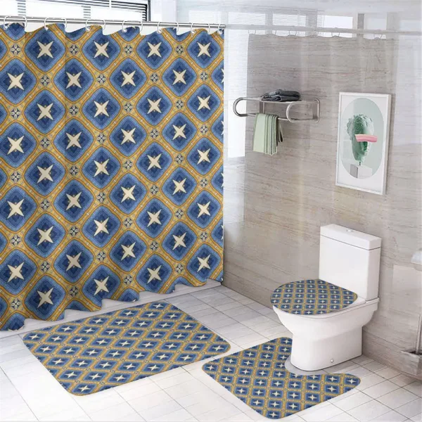 Vintage Tile Art on a shower curtain