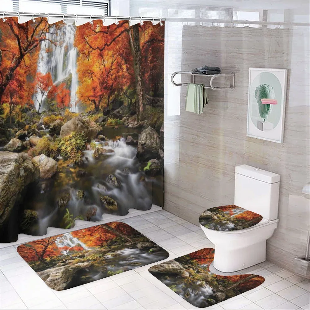 Autumn River Stream on Rocks — Your design