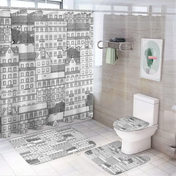 Hand Drawn Houses Town on a shower curtain