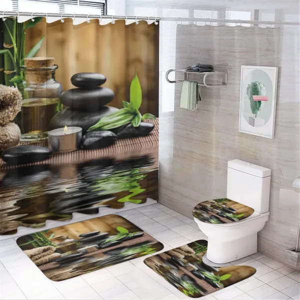 Massage Stones on a shower curtain