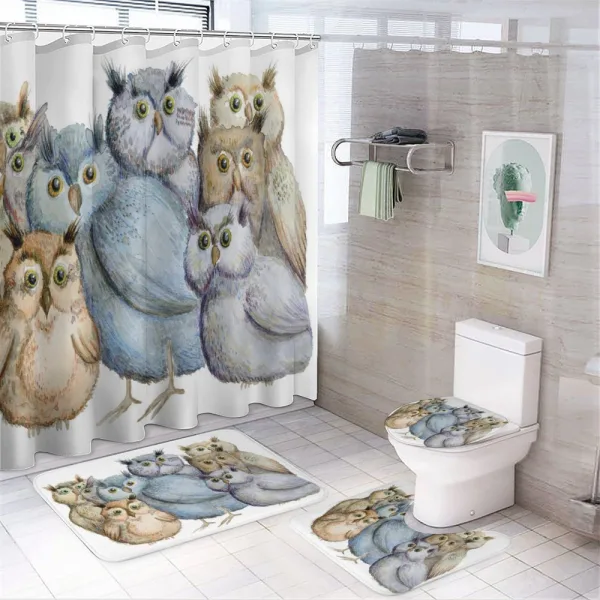 Owl Family Portrait Art on a shower curtain