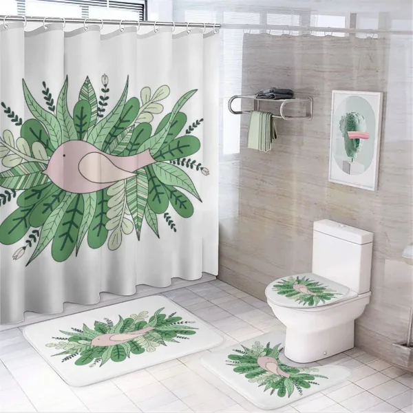 Tiny Sparrownd Leaves on a shower curtain