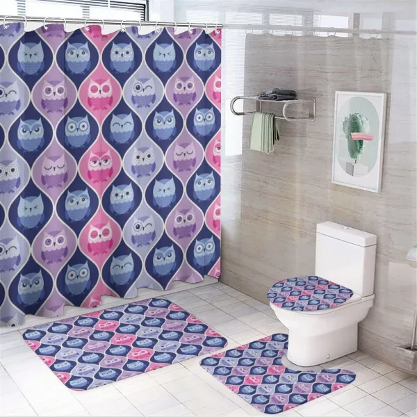 Vertical Sleeping Owls on a shower curtain