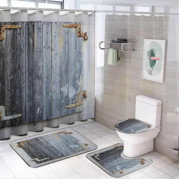 Antique Wooden Window on a shower curtain