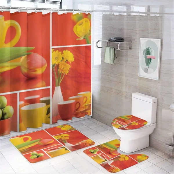 Coffee Cups Tulips Apples on a shower curtain