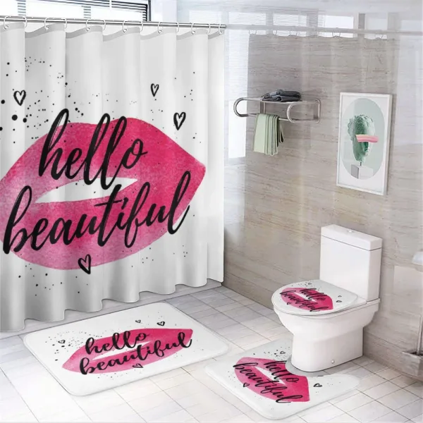 Lip Shape Phrase of Love on a shower curtain