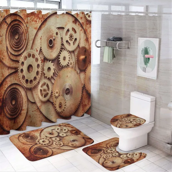 Mechanical Clocks Gears on a shower curtain