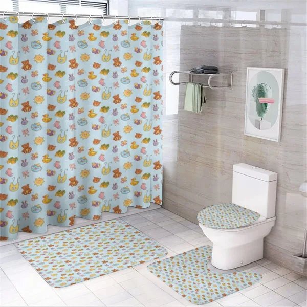 Sun Ribbon Teddy Bear on a shower curtain