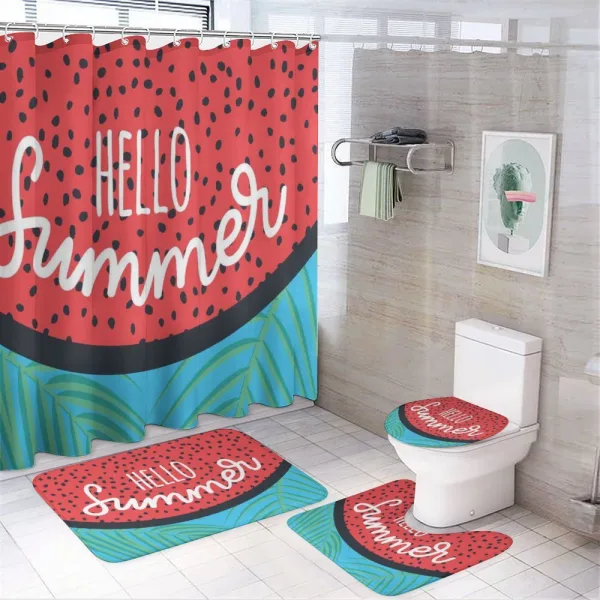 Watermelon Jungle Leaf on a shower curtain