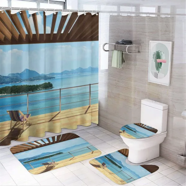 Balcony Panoramic Seascape on a shower curtain