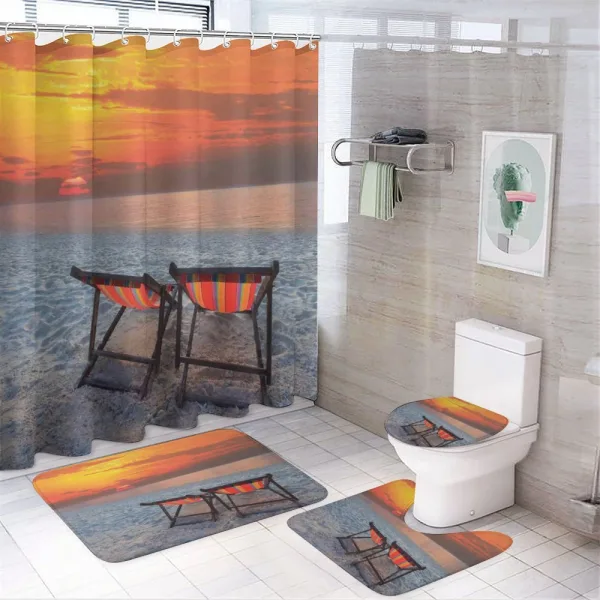 Beach with Colorful Sky on a shower curtain