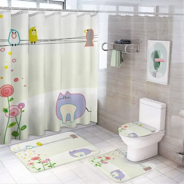 Bird Cat Flowers on a shower curtain