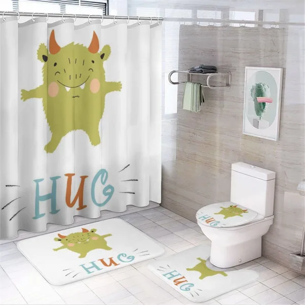 Cartoon of Cheerful Monster on a shower curtain