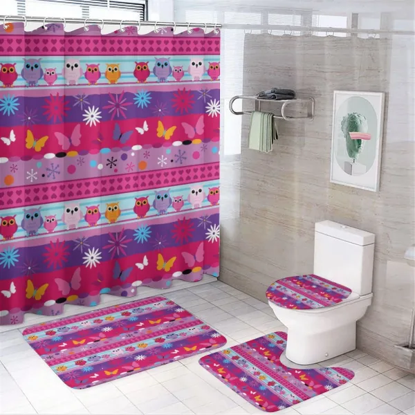 Cartoon Owls and Flowers on a shower curtain