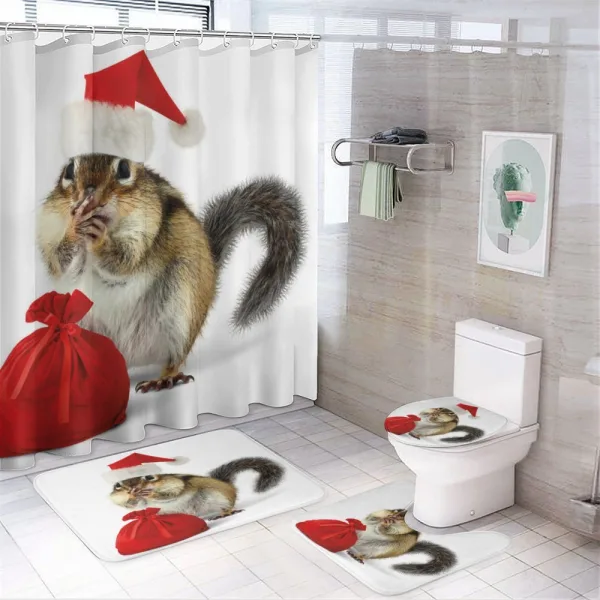 Chipmunk in Santa Hat on a shower curtain