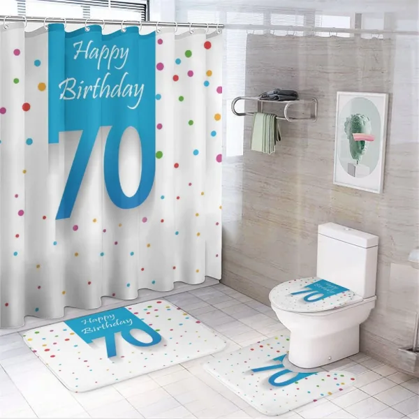 Dots Happy Birthday on a shower curtain