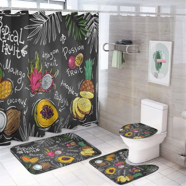 Mango Dragon Fruit Papaya on a shower curtain