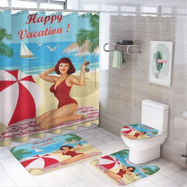 Red Bathing Suits on a shower curtain