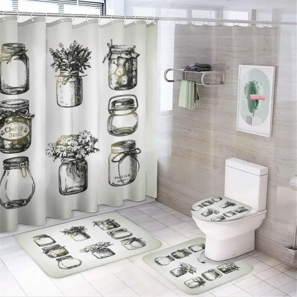 Rustic Sketchy Jars on a shower curtain