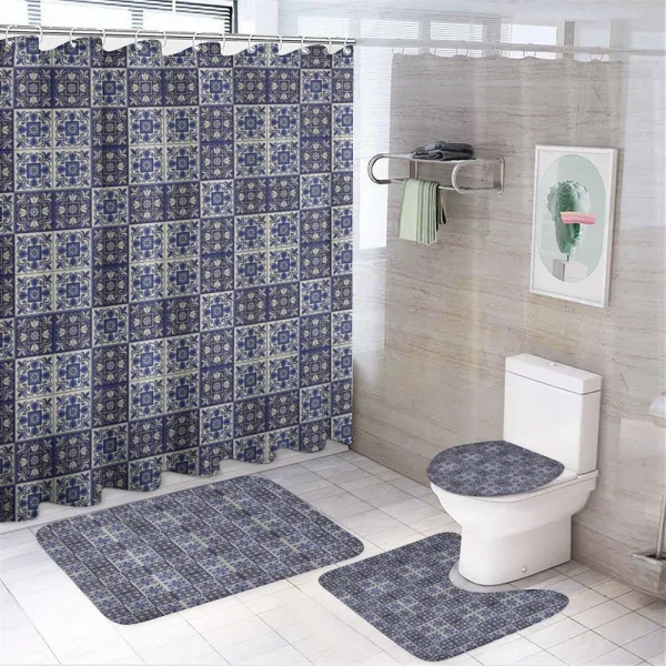 Squares Azulejo Tiles on a shower curtain