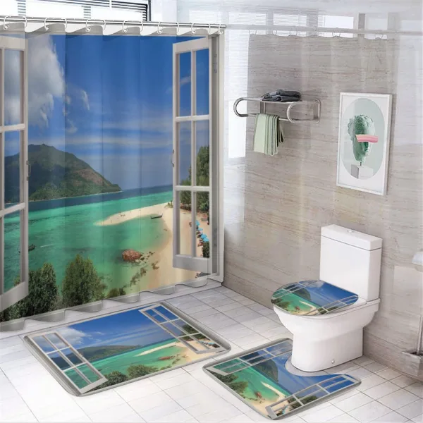 Tropic Scene in Window on a shower curtain