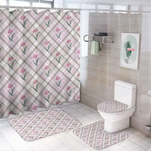 Diagonal Lines Floral on a shower curtain