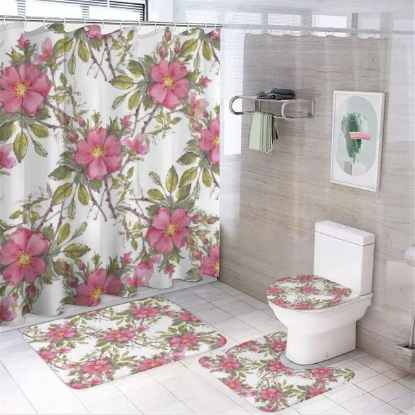 Dog Rose Garden Floral on a shower curtain