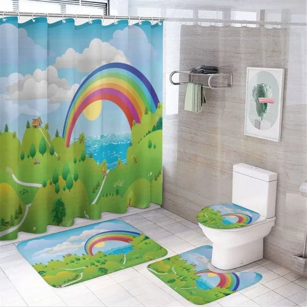 Landscape with Rainbow Clouds on a shower curtain