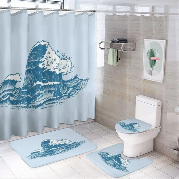 Nautical Waves Art on a shower curtain