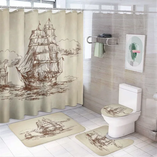 Old Ship Sketch on a shower curtain