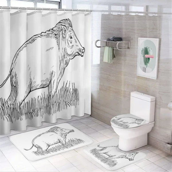 Outline Sketch Wild Boar on a shower curtain