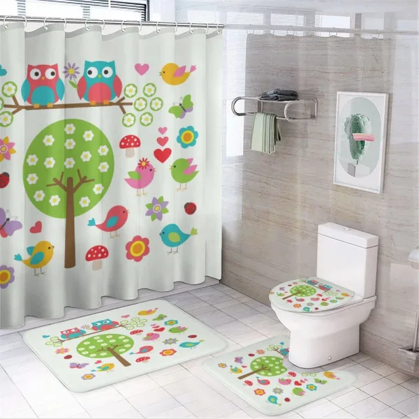 Owls Spring Garden on a shower curtain