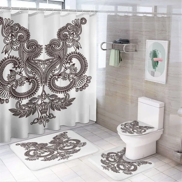 Symmetrical Doodle Style Motif on a shower curtain