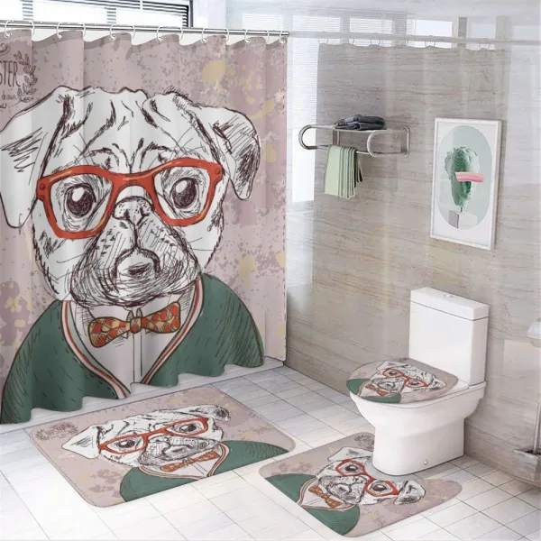 Vintage Hipster Pugs on a shower curtain