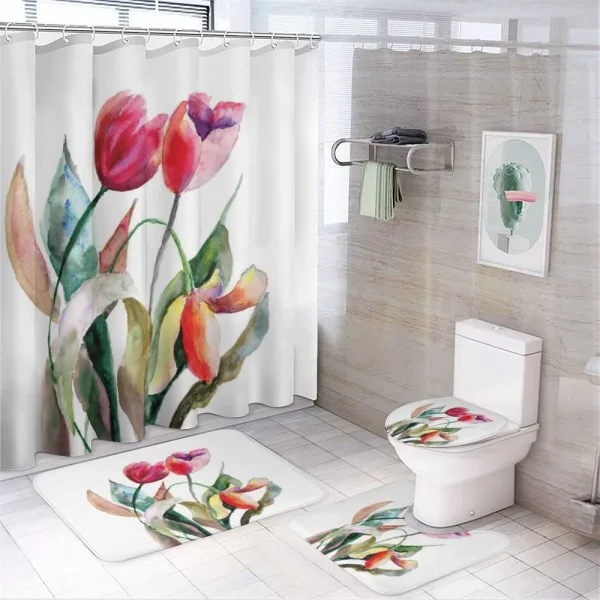 Watercolor Tulip Flowers on a shower curtain