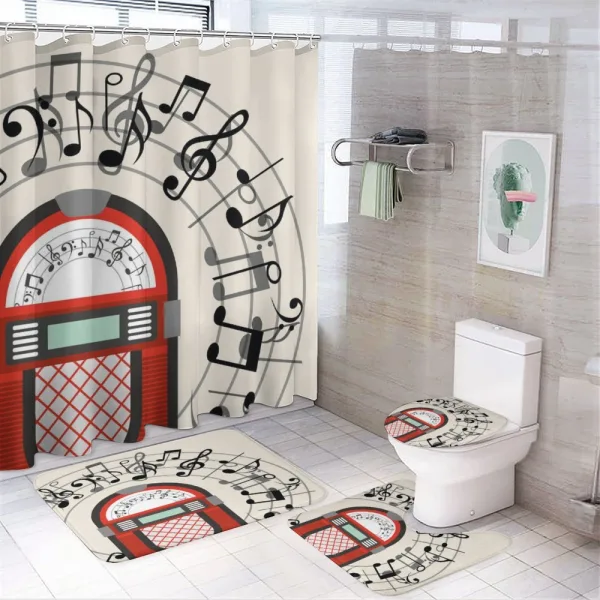 Antique Red Old Music Box on a shower curtain
