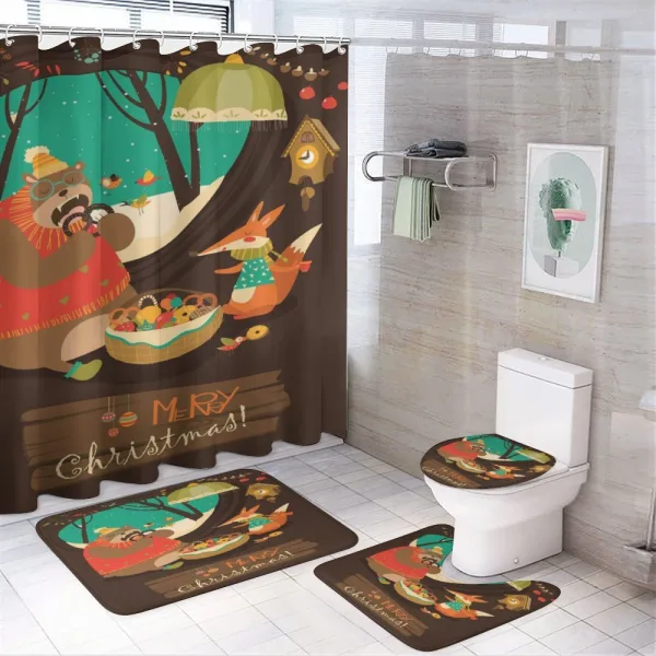 Bear and Fox Xmas on a shower curtain
