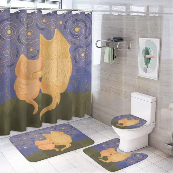 Cat and Dog on Hill on a shower curtain