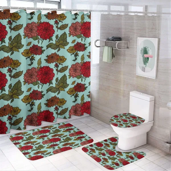 Detailed Large Flowers Scene on a shower curtain