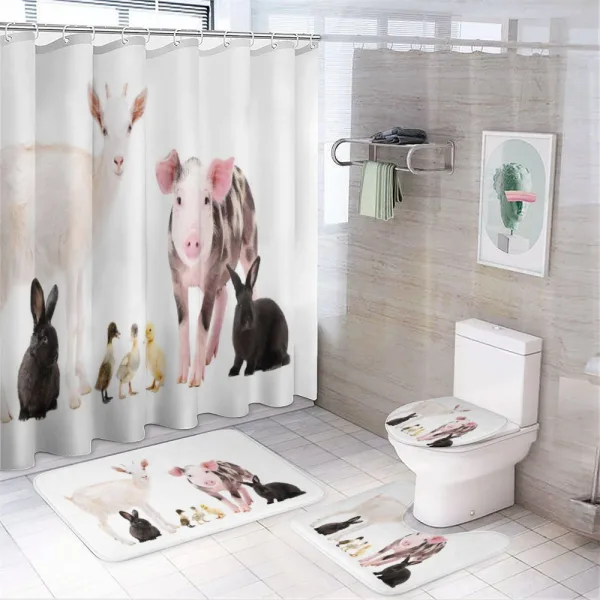 Ducks Pig Goat Bunnies on a shower curtain