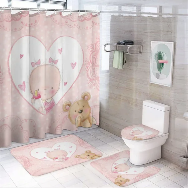 Girls Baby Teddy Bear on a shower curtain