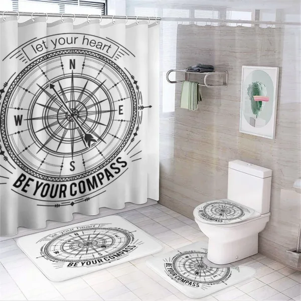 Monochrome Compass on a shower curtain