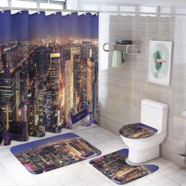 New York Panoramic Aerial Night on a shower curtain